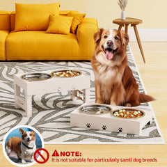 LAKIPETN Elevated Dog Bowls with Mat, Raised Dog Food Bowl Stand with 2 Stainless Steel Bowls, 5 Height Adjustable (3.1", 9", 10", 11", 12") Non-Slip Feeder Set for Medium and Large Dogs – Apricot
