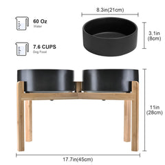 SPUNKYJUNKY Elevated Dog Bowls Ceramic, 8.3'' Dogs Food Water Bowls Raised with Non-Slip Bamboo Stand for Large Sized Breed Microwave Dishwasher Safe - 60 OZ,Black