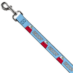 Peanuts Worldwide LLC Pet Leash, Dog Leash, Peanuts Snoopy and Woodstock Dog House Pose and Text Sky Blue, 6 Feet Long 1.5 Inch Wide