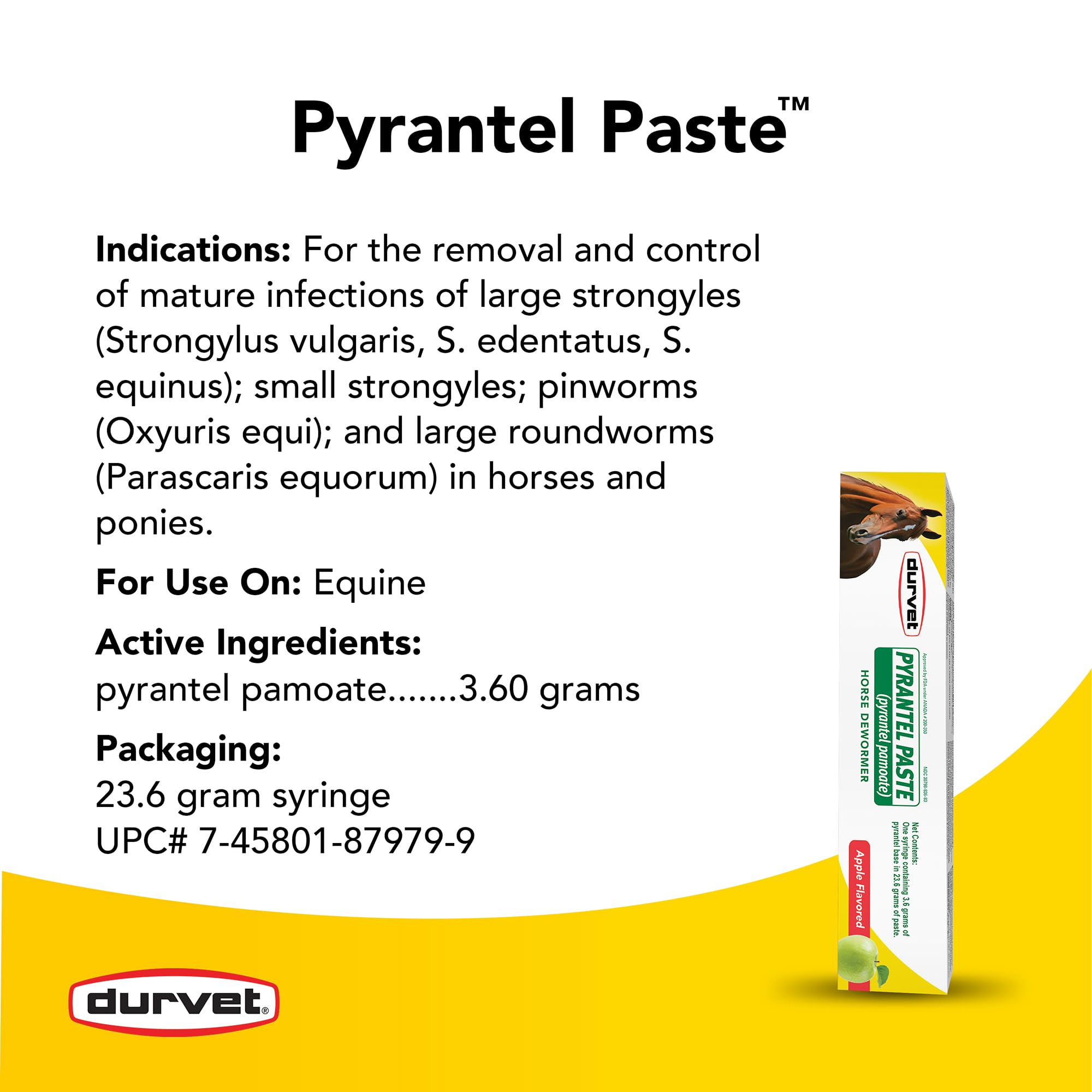 Durvet Pyrantel Paste Wormer for Horses 23.6g – Apple Flavor, Single-Dose
