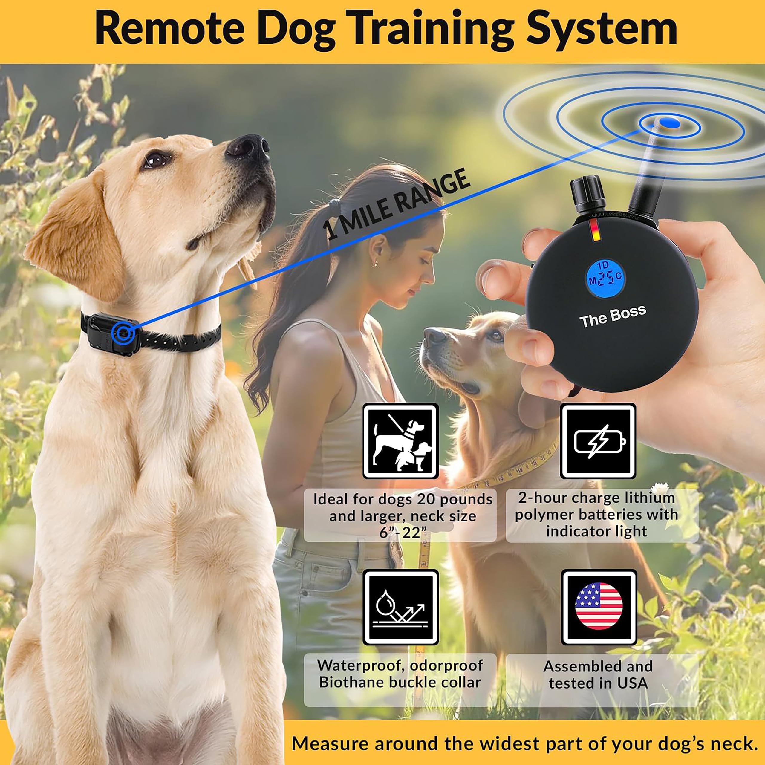 Educator E-Collar Humane Dog Training Collar with Remote, Features 100 Levels of Safe Stimulation, Tapping Sensation, Night Light, Waterproof, Rechargeable, 1 Mile 1 Dog, Black