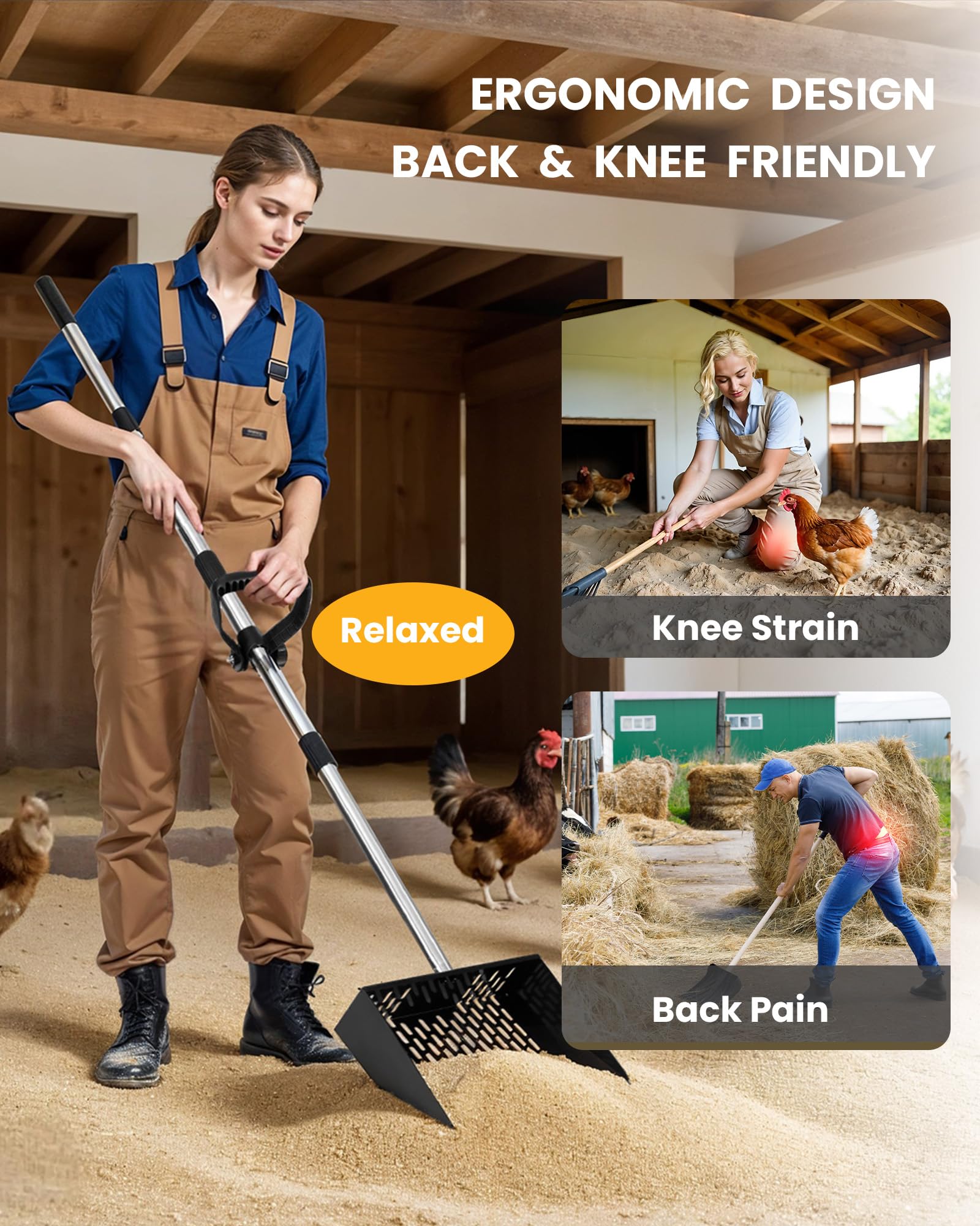 QULUXAO adjustable-length handle from 22 to 61.5 inches reduces bending.