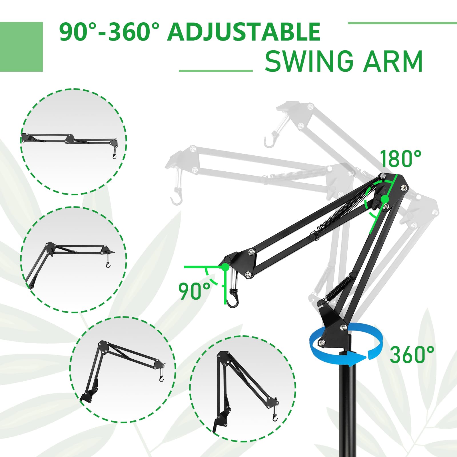 BETAZOOER 360° Adjustable Reptile Lamp Stand | Heavy Duty Metal Heat Lamp Holder (12-54in) for Bearded Dragons, Snake Tanks | 180° Foldable & Anti-Slip Base