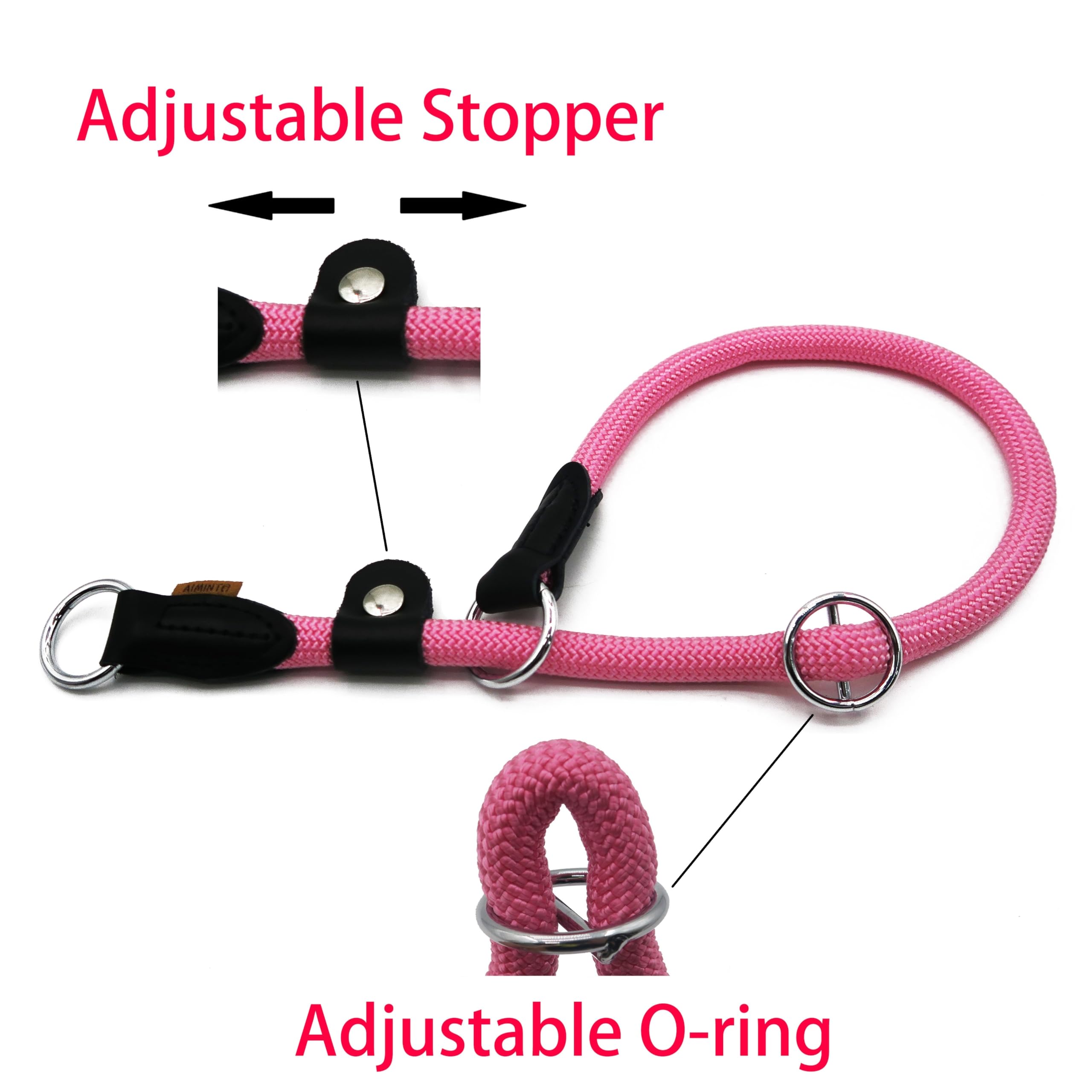 Aiminto Pink Braided Round Martingale Collar for XL Dogs | Training Collar with Slidable Stop Ring