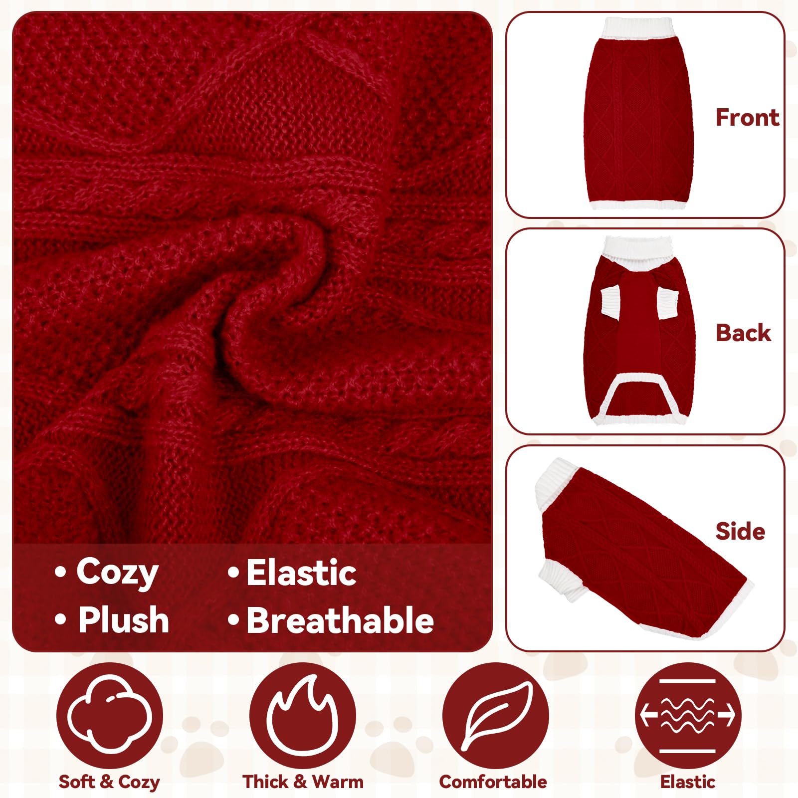Lorehelina Dog Sweater for Large Dogs Argyle Cable Knit Turtleneck Pullover Winter Clothes for Boys Girls Stretch Golden Retriever Bulldog Pitbull Labrador Doberman Christmas Pet (XXL, Red)