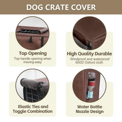 Peipaws Dog Crate Cover 48 Inch- Three Doors Waterproof Dog Kennel Cover, 600D Oxford Fabric Cage Covers with a Water Bottle Nozzle, Allowing Dogs to Drink Water at Any Time. Brown (Cover Only)