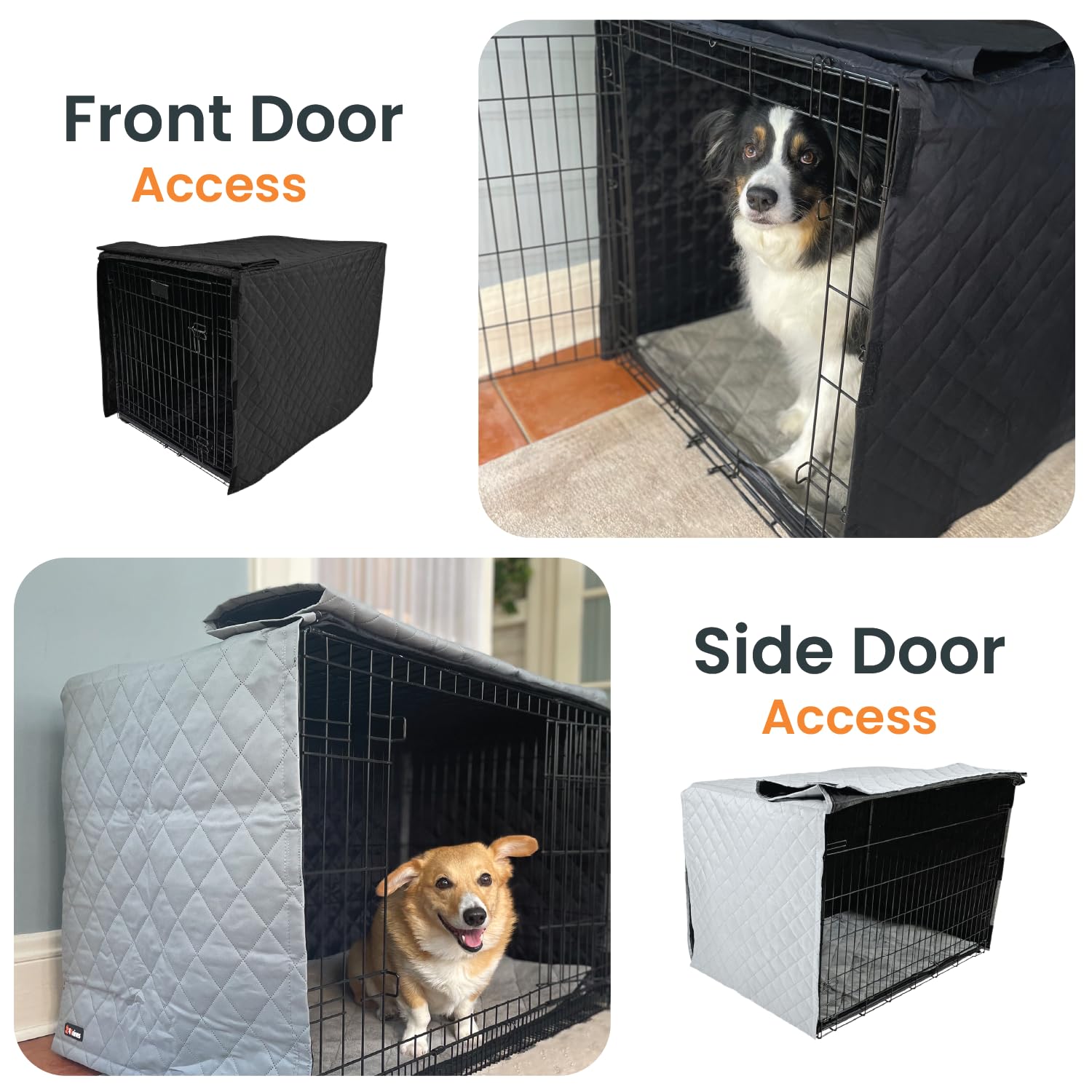 4Knines Quilted Dog Crate Cover – Heavy-Duty, Water-Resistant Fabric for Indoor/Outdoor Use – Durable Travel Cage Cover for Training, Weather Protection – Fits 42-Inch Crates – Black