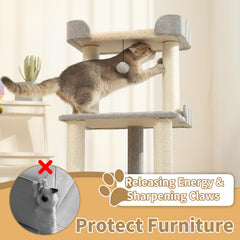 Jgchonwen Durable Cat Tree with Bed – 27.56in Multi-Level Sisal Cat Scratching Posts (Grey)