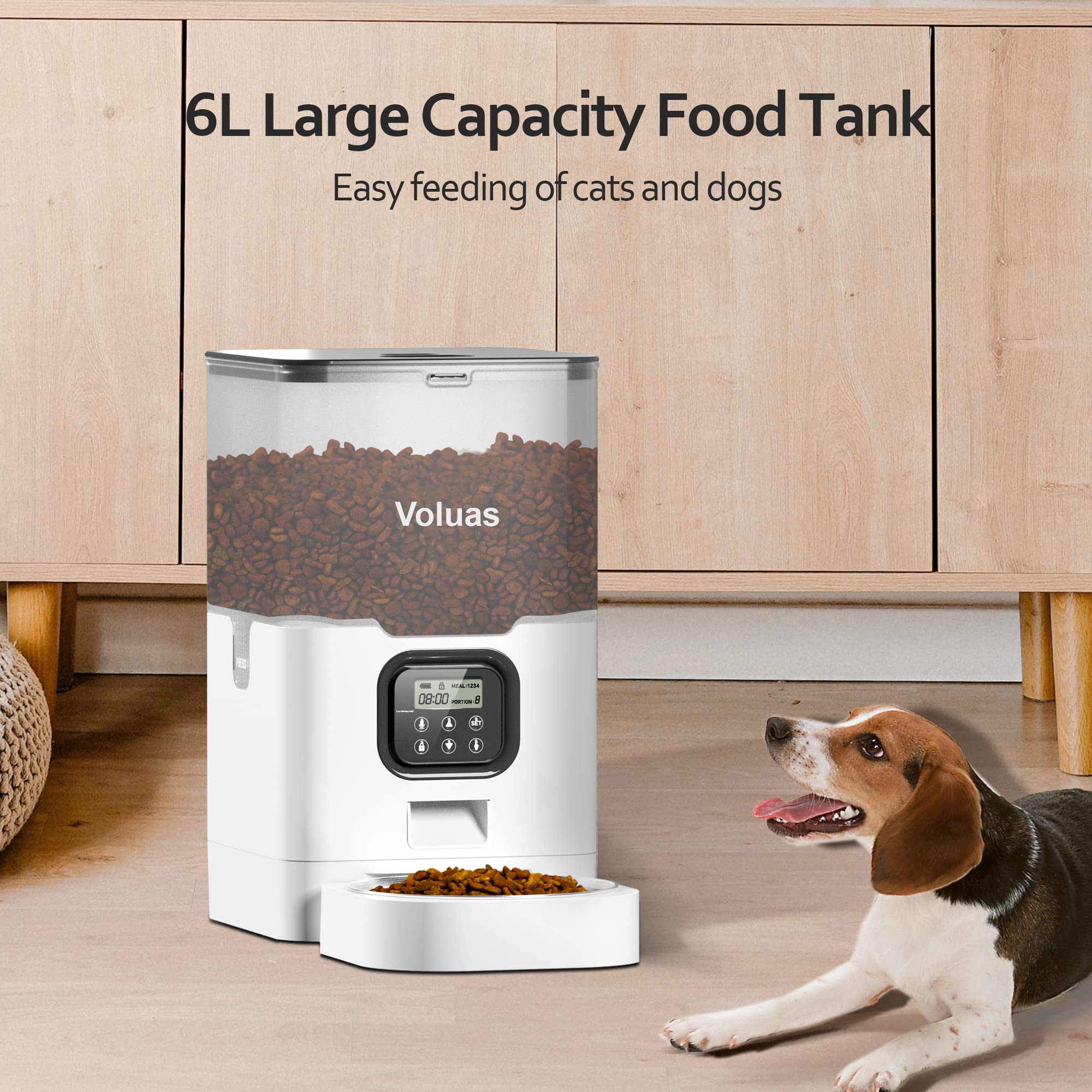 Voluas powered feeder supports wired or battery power for uninterrupted feeding.