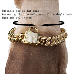 AIYIDI Gold Dog Collar – 14mm Stainless Steel Cuban Chain with Zirconia Lock, 24-inch