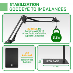 BETAZOOER 360° Adjustable Reptile Lamp Stand | Heavy Duty Metal Heat Lamp Holder (12-54in) for Bearded Dragons, Snake Tanks | 180° Foldable & Anti-Slip Base