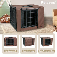 Peipaws Dog Crate Cover 48 Inch- Three Doors Waterproof Dog Kennel Cover, 600D Oxford Fabric Cage Covers with a Water Bottle Nozzle, Allowing Dogs to Drink Water at Any Time. Brown (Cover Only)