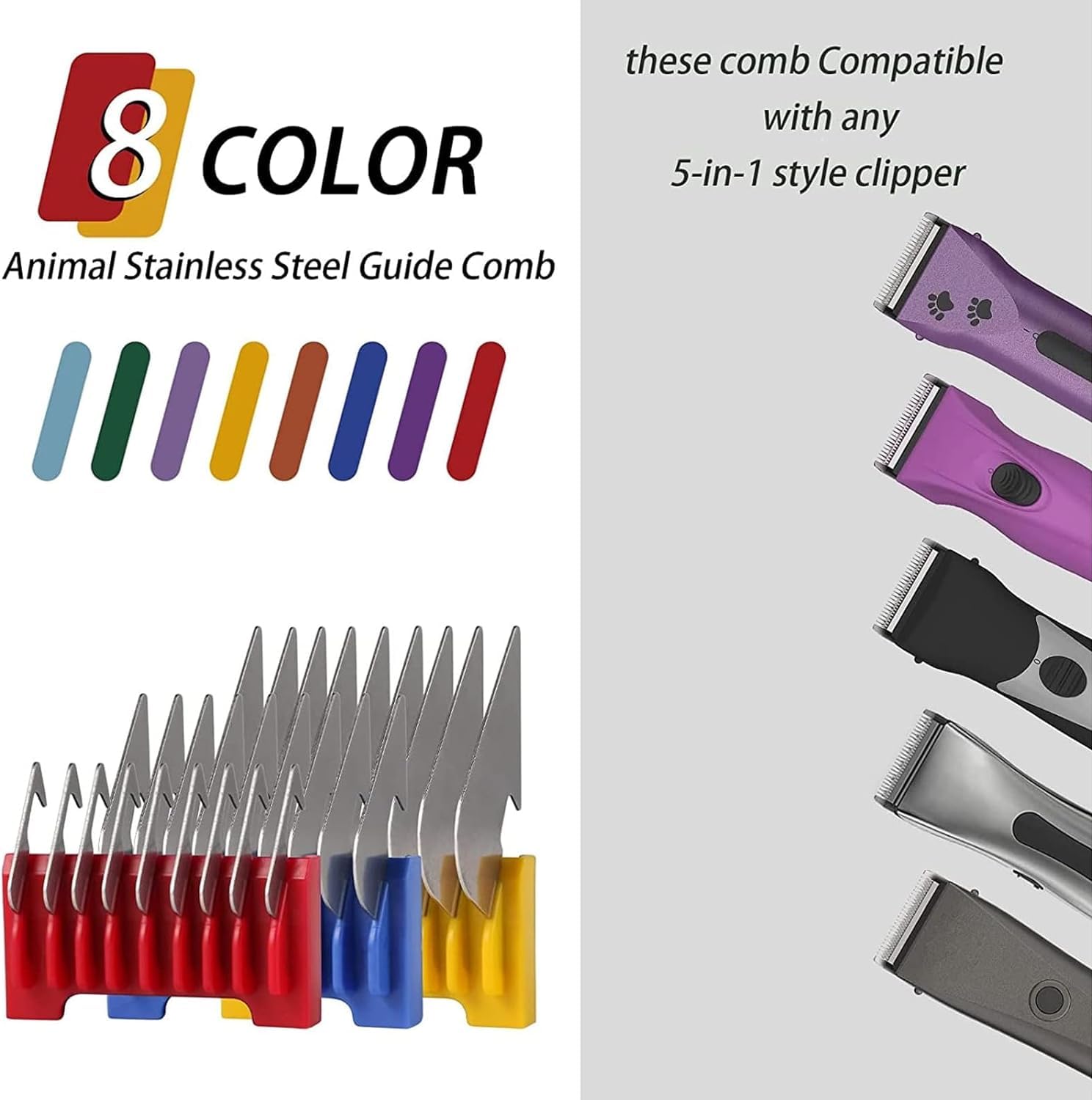 Animal Stainless Steel Attachment Guide Comb for 5-in-1 Detachable Blade,Compatible With Wahl Bravura,Arco,Chromado,Figura,and Motion,Pet,Dog,Cat,Horse Clippers