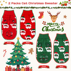 BWOGUE 2 Packs Cat Christmas Sweater Dog Sweaters Pet Cat Winter Knitwear Warm Clothes Pet Santa Claus Merry Christmas Pets Sweaters for Kittys and Small Dogs