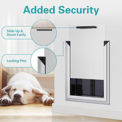 Large Dog Door, Energy Efficient French Doggy Door with Aluminum Frame, Telescoping Tunnel, Magnetic Flaps and Sliding Lock Panel - Large