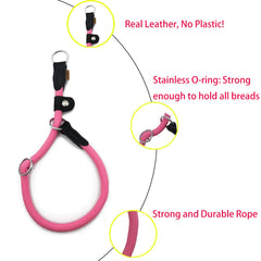 Aiminto Pink Braided Round Martingale Collar for XL Dogs | Training Collar with Slidable Stop Ring