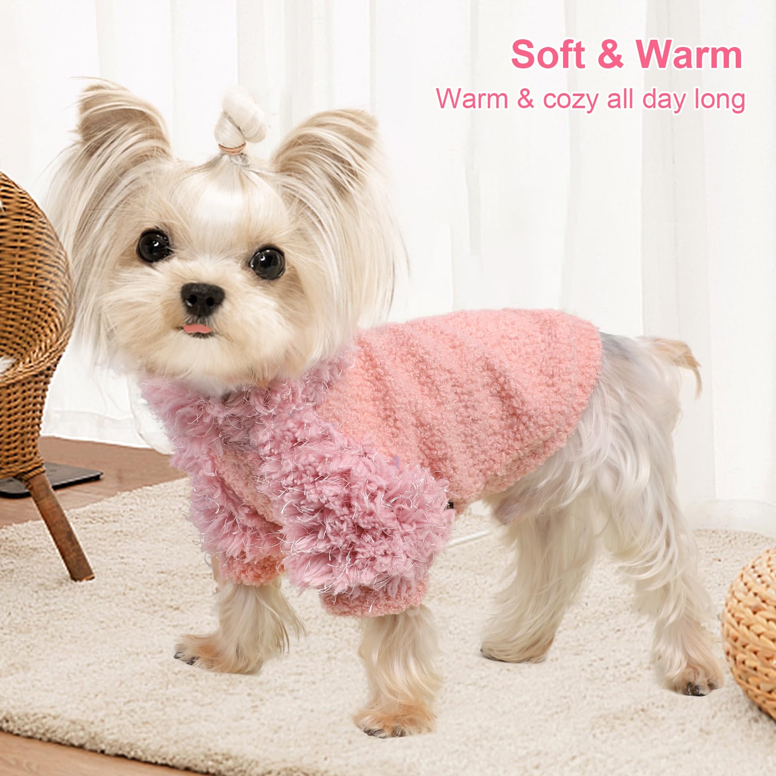 Dog Sweater Turtlenecks Dog Sweaters for Small Dogs Winter Fleece Doggy Clothes Puppy Cold Warm Coat Doggie Jacket for Chihuahua Yorkie Teacup Cat Outfit, Pink, XS