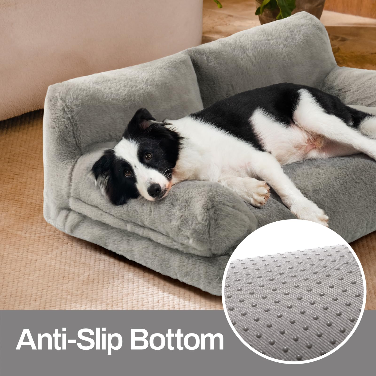MEWOOFUN Cat Bed for Indoor Cats, Washable Dog Beds for Small Medium Dogs & Cats, Fluffy Cat Couch with Non-Slip Bottom (Grey, 33.5" L x 25.6" W x 11.5" Th)
