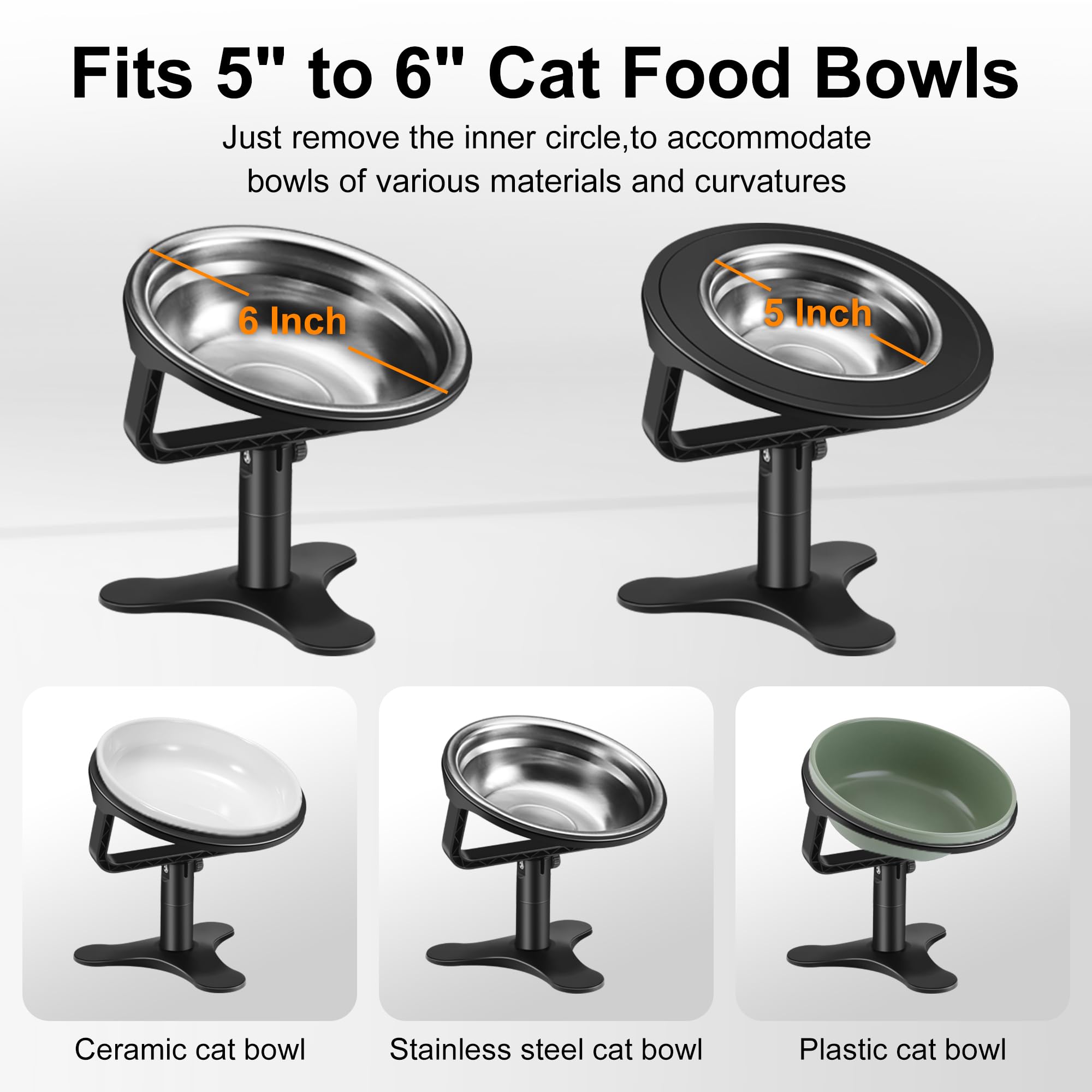 Tolopu Raised Cat Bowls – Height-Adjustable Stand, 15° Tilt, Non-Slip Stainless Steel (2-Pack)