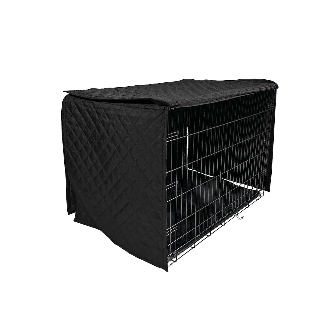 4Knines Quilted Dog Crate Cover – Heavy-Duty, Water-Resistant Fabric for Indoor/Outdoor Use – Durable Travel Cage Cover for Training, Weather Protection – Fits 42-Inch Crates – Black