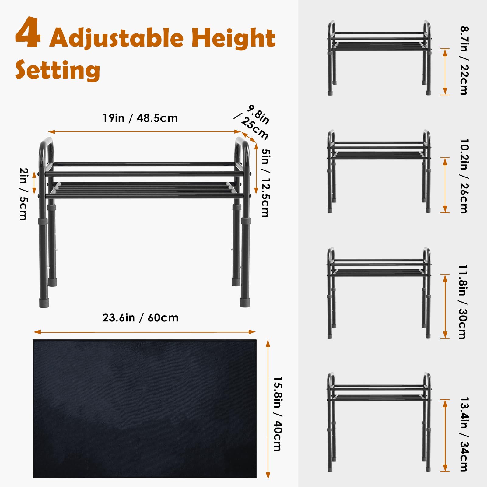 ADENGL Raised Dog Bowl Stand for XLarge & Large Dogs,Table Steel Frame Elevated Dog Bowls Stand with Mat,Non-Slip No Spill,Adjusts to 4 Heights 8.7-13.4", Holds 6-8.7" Diameter Bowl(Bowl Not Included)