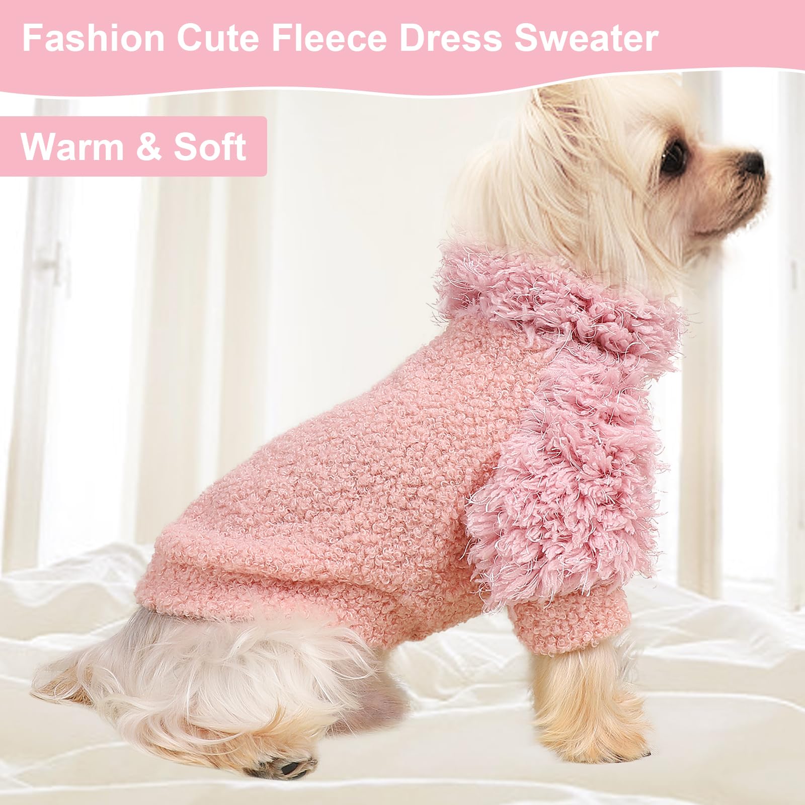 Dog Sweater Turtlenecks Dog Sweaters for Small Dogs Winter Fleece Doggy Clothes Puppy Cold Warm Coat Doggie Jacket for Chihuahua Yorkie Teacup Cat Outfit, Pink, XS