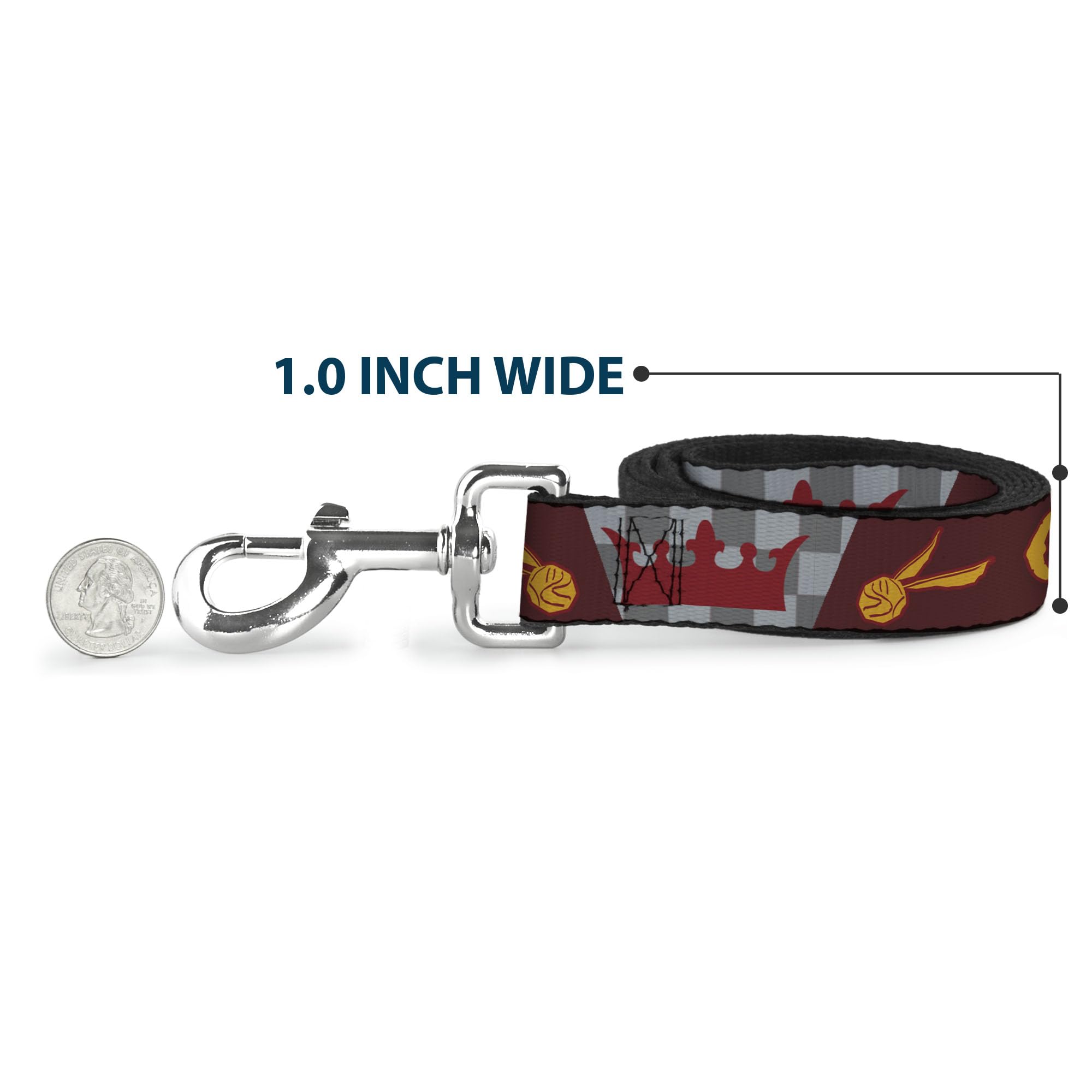 Warner Bros. Pet Leash, Dog Leash, Harry Potter Gryffindor Quiditch Ball Crown Red Golds Grays, 4 Feet Long 1.5 Inch Wide