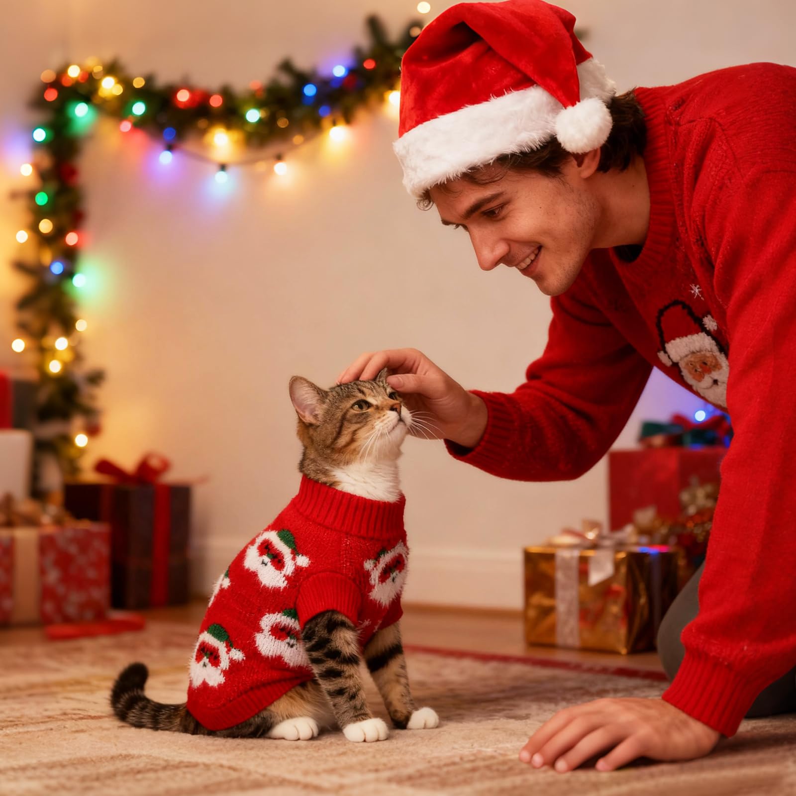 BWOGUE 2 Packs Cat Christmas Sweater Dog Sweaters Pet Cat Winter Knitwear Warm Clothes Pet Santa Claus Merry Christmas Pets Sweaters for Kittys and Small Dogs