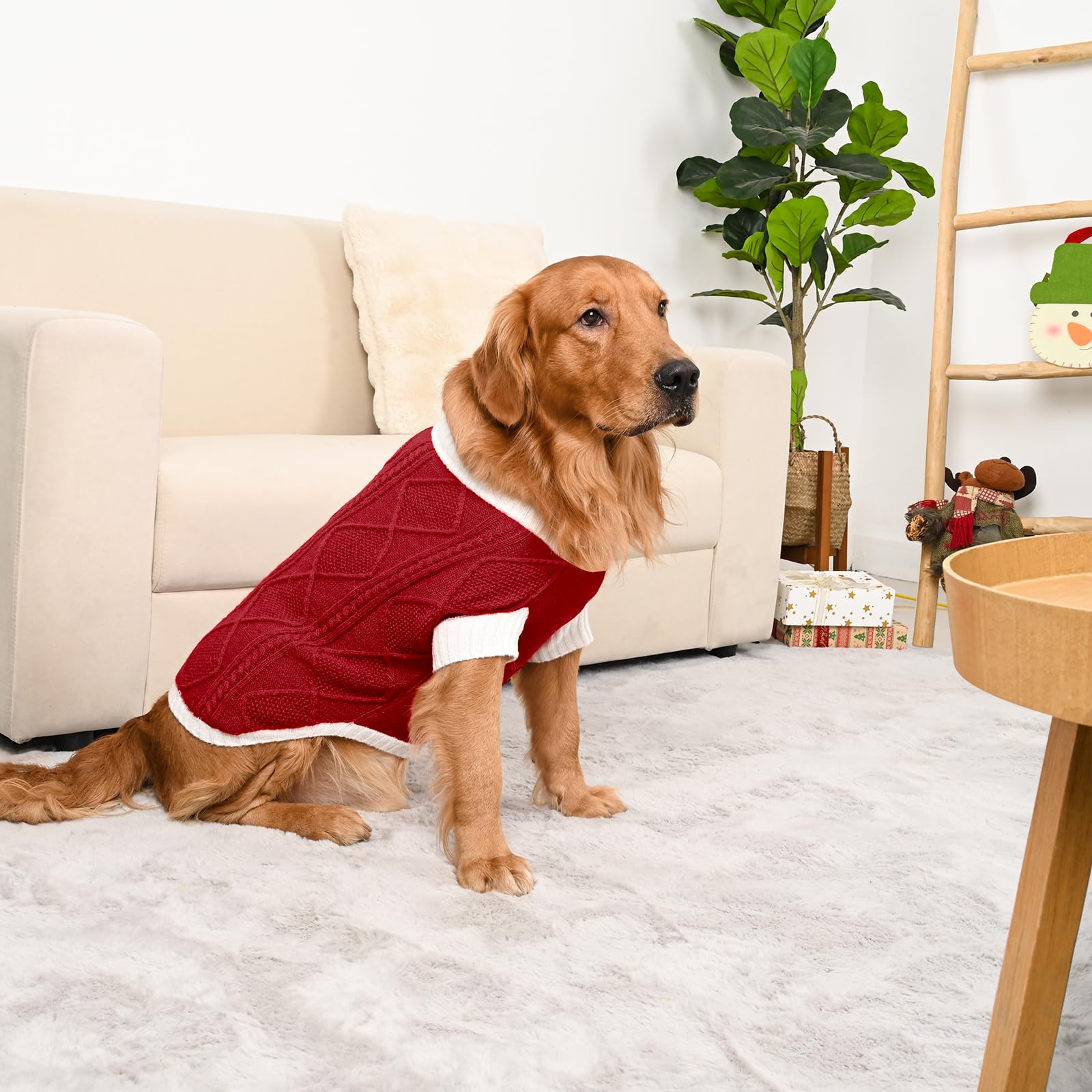 Lorehelina Dog Sweater for Large Dogs Argyle Cable Knit Turtleneck Pullover Winter Clothes for Boys Girls Stretch Golden Retriever Bulldog Pitbull Labrador Doberman Christmas Pet (XXL, Red)