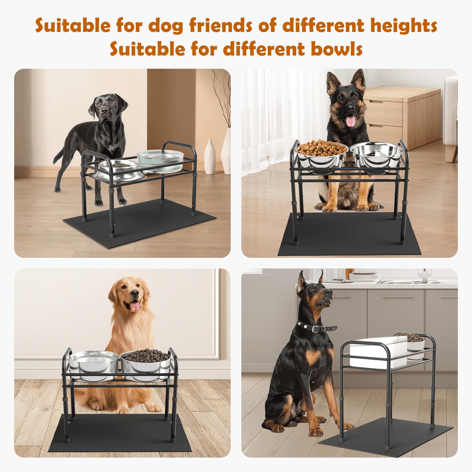 ADENGL Raised Dog Bowl Stand for XLarge & Large Dogs,Table Steel Frame Elevated Dog Bowls Stand with Mat,Non-Slip No Spill,Adjusts to 4 Heights 8.7-13.4", Holds 6-8.7" Diameter Bowl(Bowl Not Included)
