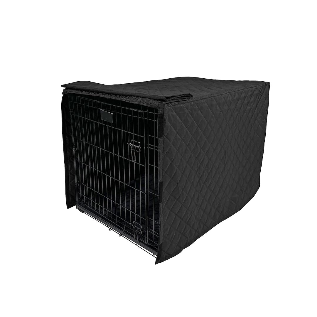 4Knines Quilted Dog Crate Cover – Heavy-Duty, Water-Resistant Fabric for Indoor/Outdoor Use – Durable Travel Cage Cover for Training, Weather Protection – Fits 42-Inch Crates – Black