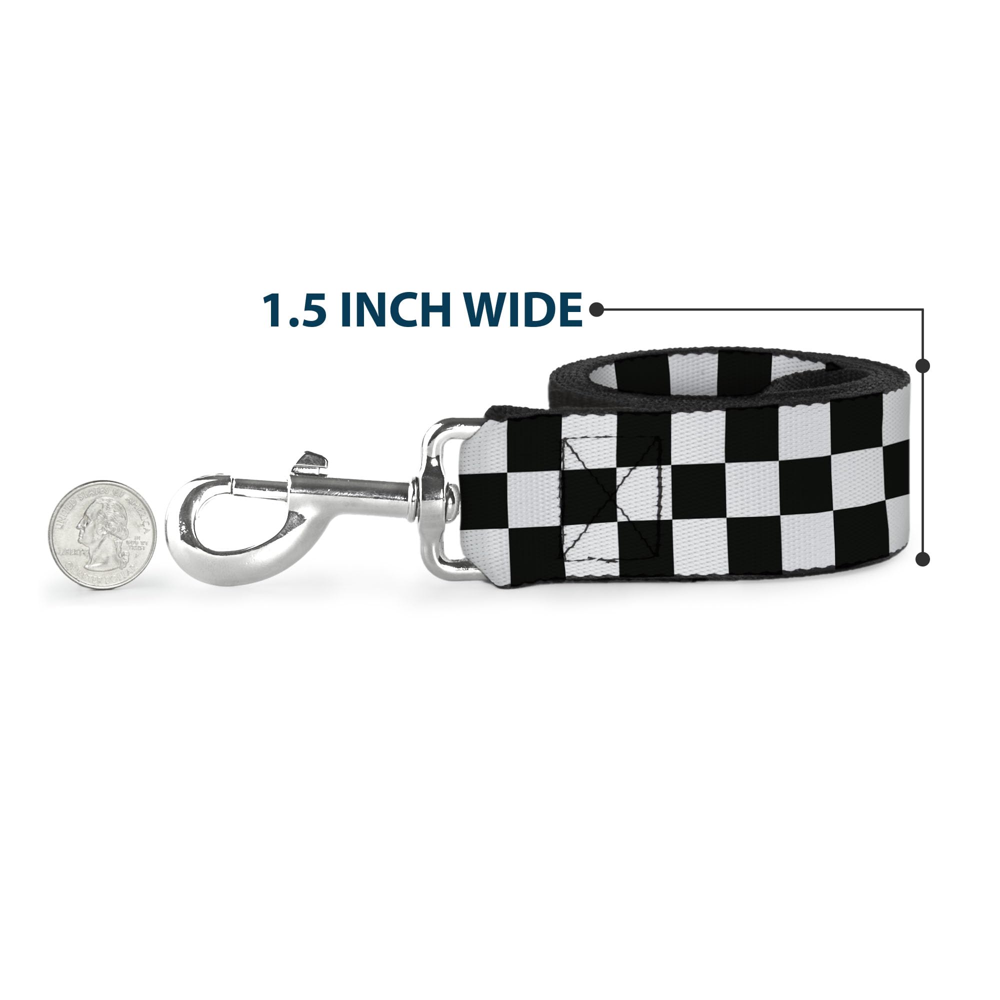 Dog Leash Checker Black White 6 Feet Long 1.5 Inch Wide