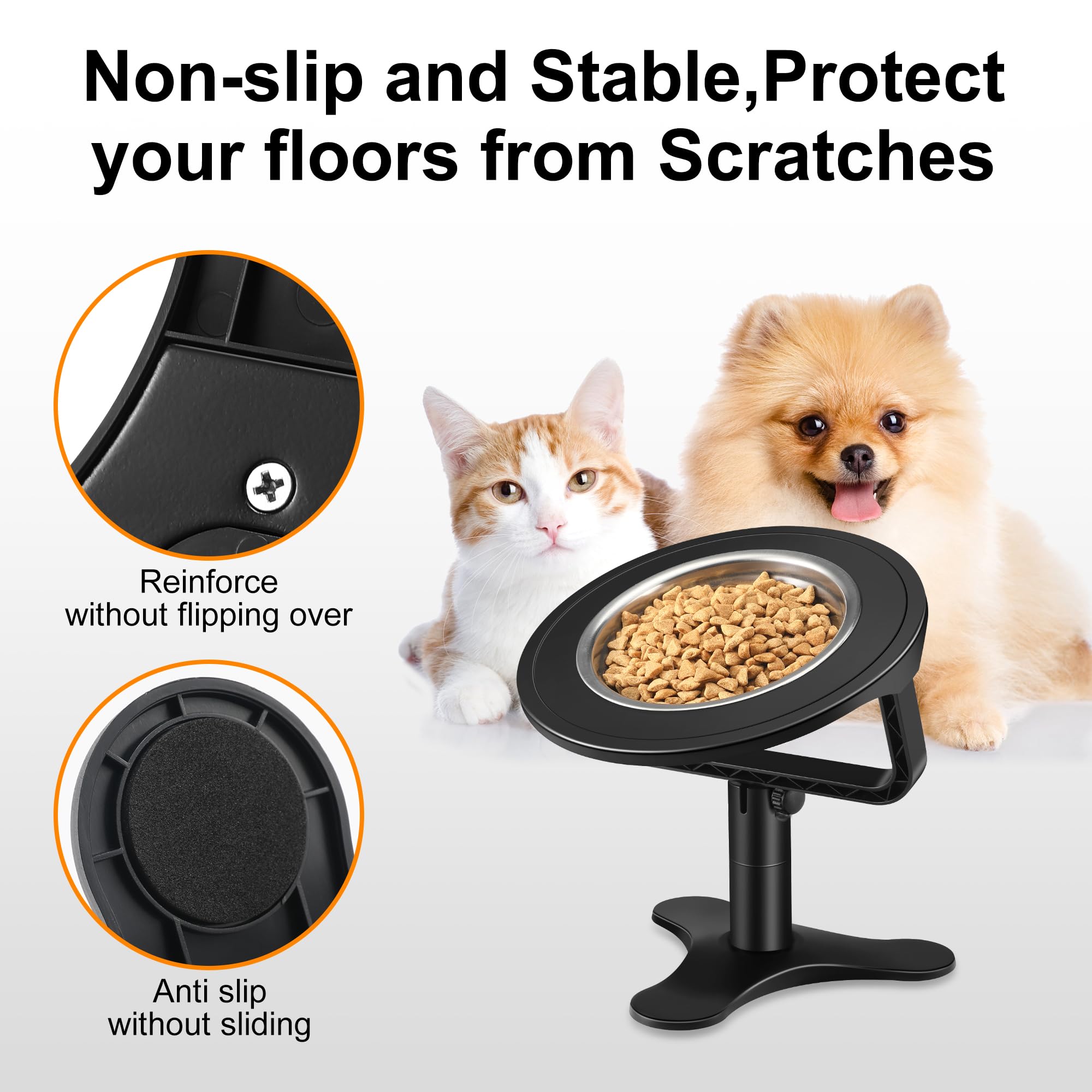 Tolopu Raised Cat Bowls – Height-Adjustable Stand, 15° Tilt, Non-Slip Stainless Steel (2-Pack)
