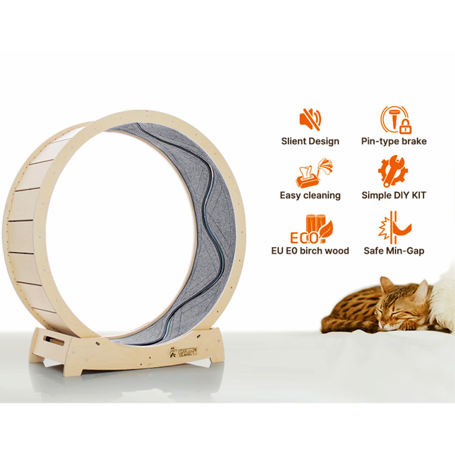 Star Cat Wheel, Cat Treadmill, Exercise Wheel for Running, Spinning, Scratching, and Climbing for Indoor Cats, Premium Birch Wood, Eco-Friendly, Moving Fish, Wide Running Track, 41.7 inch L Size