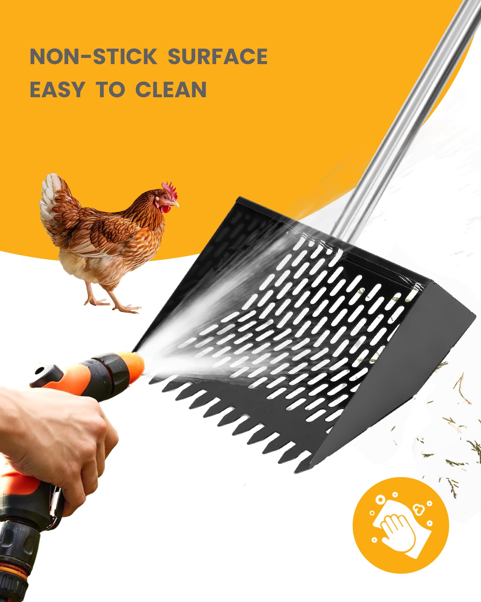 QULUXAO non-stick shovel head cleans easily with a quick rinse.