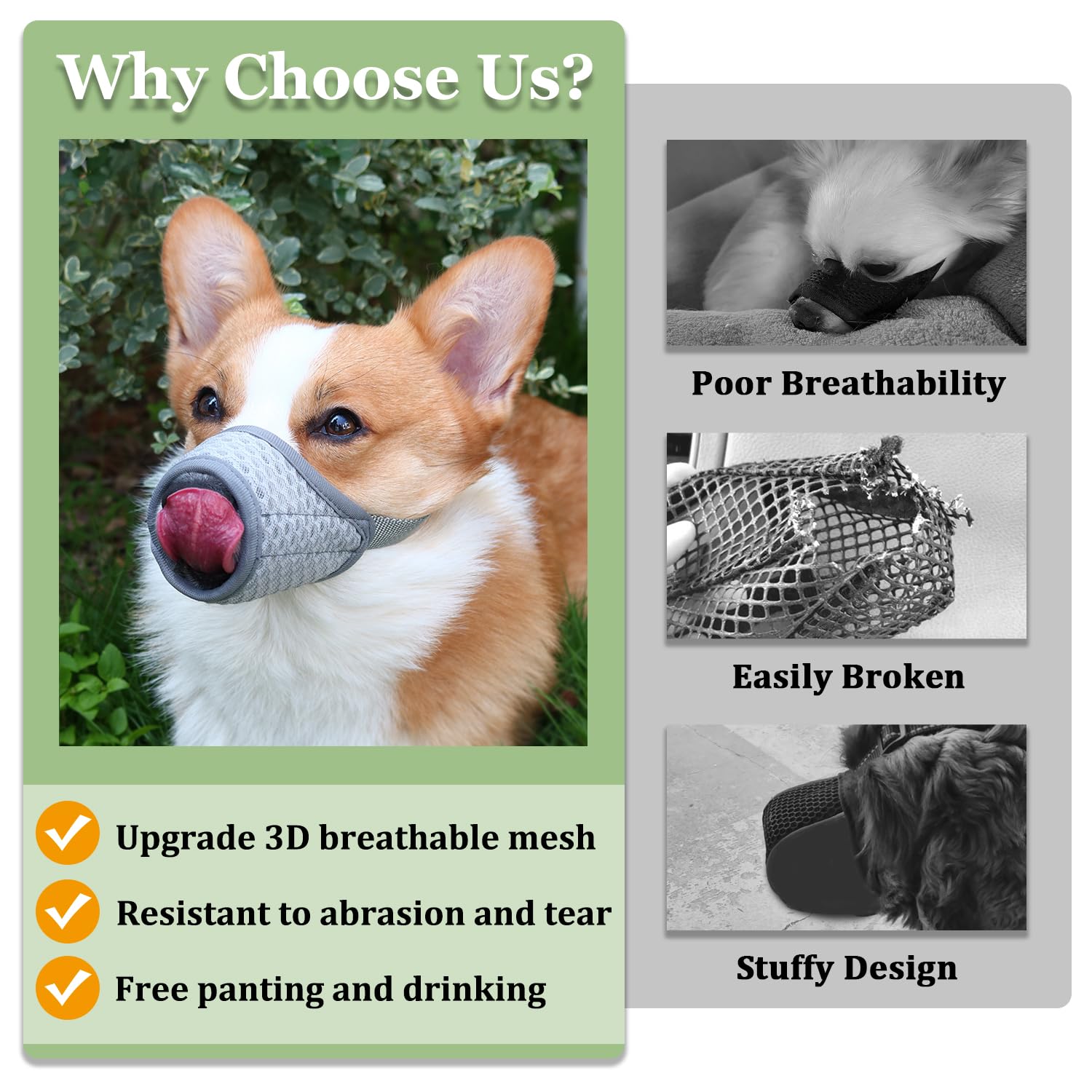 Mayerzon Dog Muzzle, Puppy Soft Mesh Muzzle for Small Medium Large Dogs Chihuahua Poodles Beagle Dachshund Corgis Labrador for Biting Chewing Grooming That Allows Panting Drinking(M, Black)