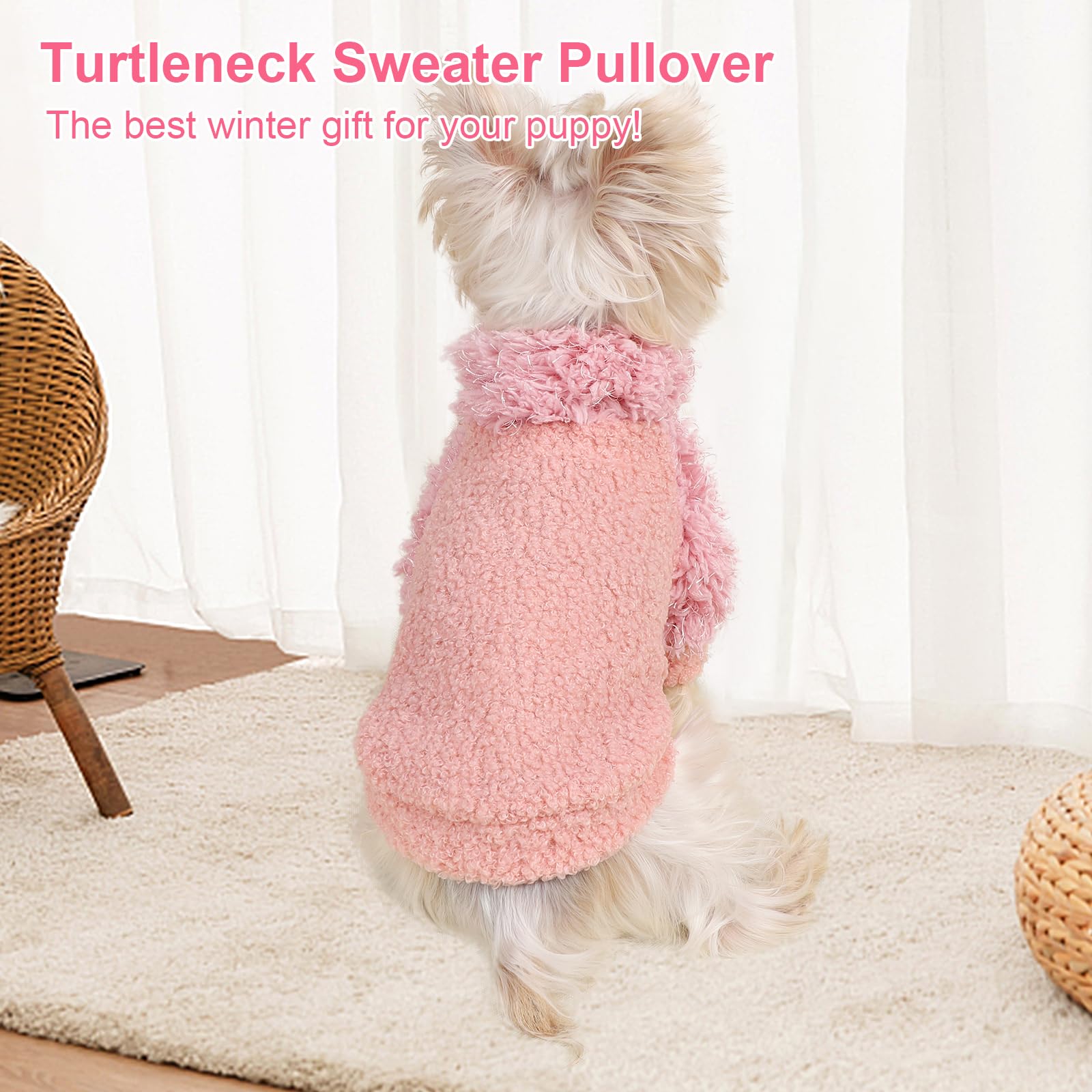Dog Sweater Turtlenecks Dog Sweaters for Small Dogs Winter Fleece Doggy Clothes Puppy Cold Warm Coat Doggie Jacket for Chihuahua Yorkie Teacup Cat Outfit, Pink, XS