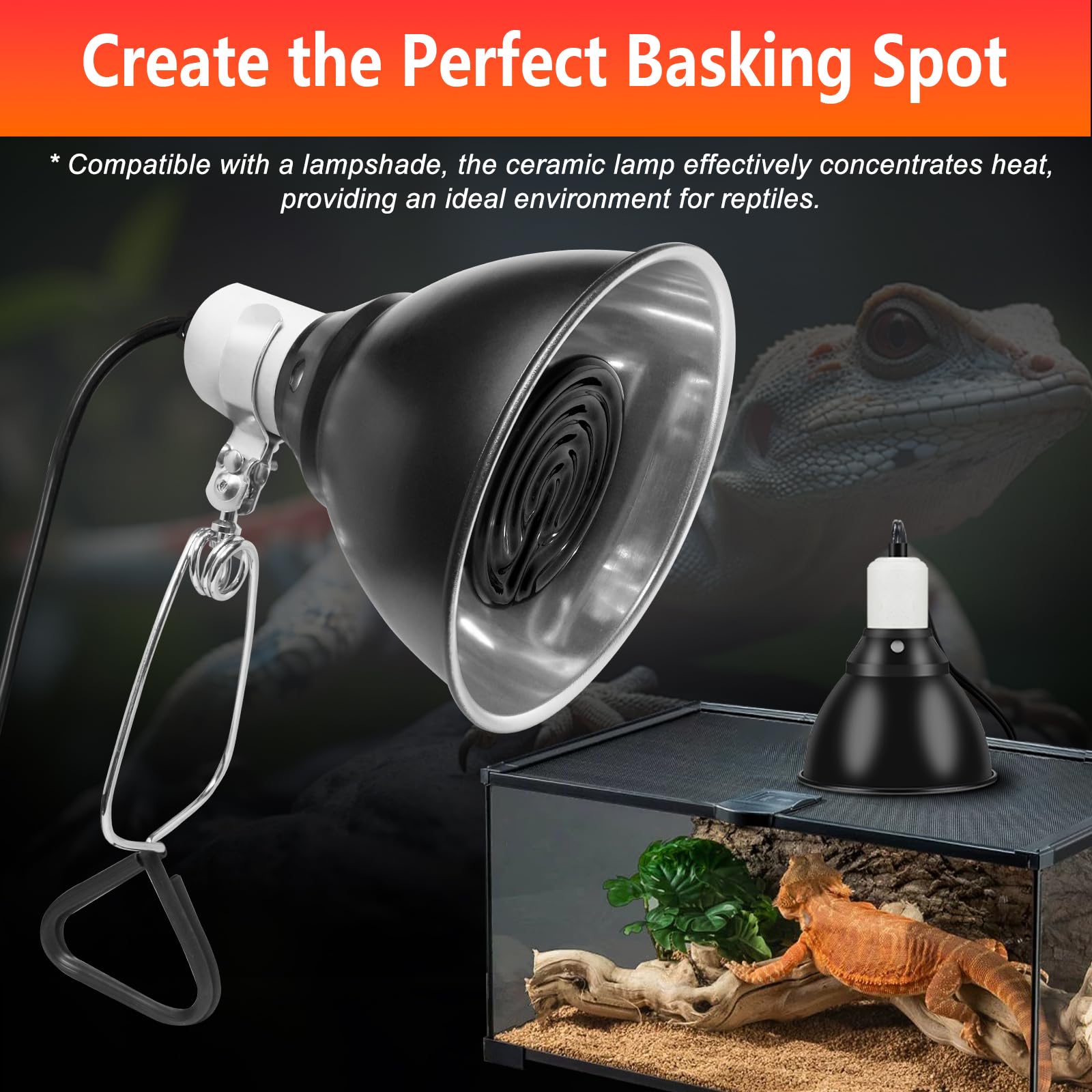BOEESPAT 100W Ceramic Heat Emitter for Day and Night Use, Pack of 2 Reptile Basking Heat Lamp for Bearded Dragon, Lizard, Iguana & Amphibians (Black, 100 Watts)