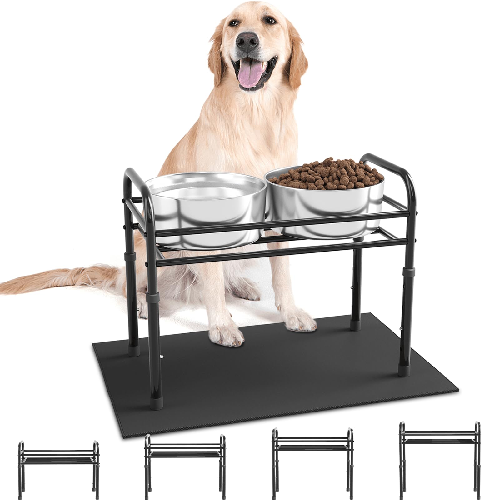 ADENGL Raised Dog Bowl Stand for XLarge & Large Dogs,Table Steel Frame Elevated Dog Bowls Stand with Mat,Non-Slip No Spill,Adjusts to 4 Heights 8.7-13.4", Holds 6-8.7" Diameter Bowl(Bowl Not Included)