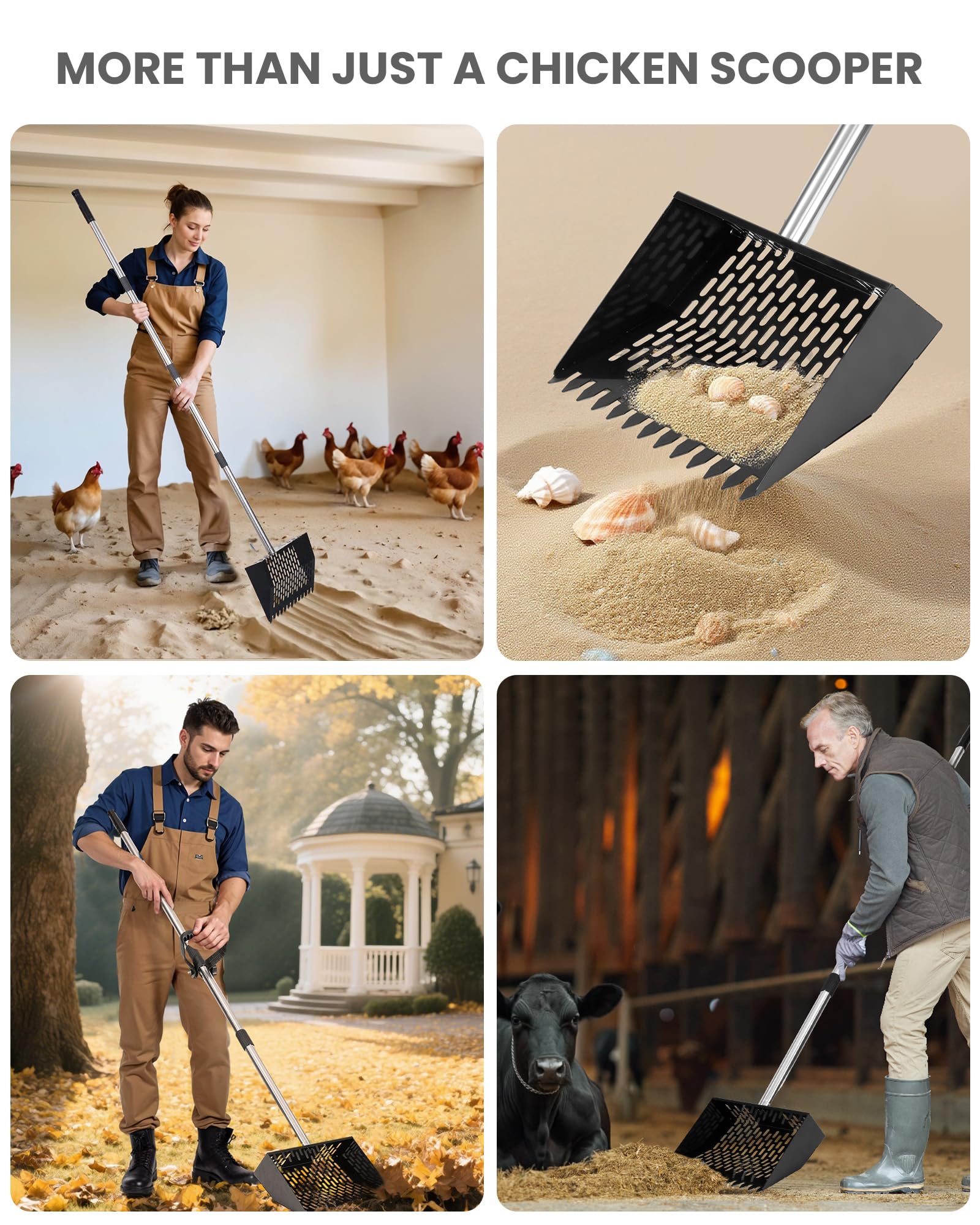 QULUXAO multipurpose tool suitable for coops, gardens, stables, and sandpits.