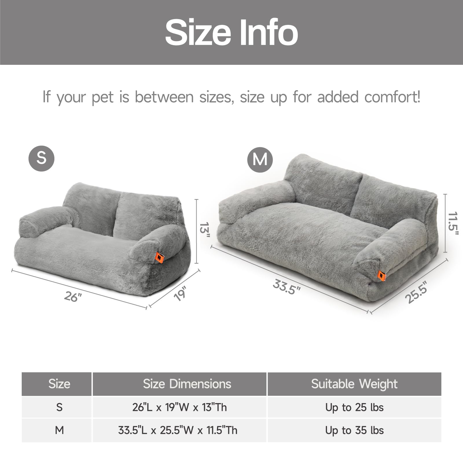 MEWOOFUN Cat Bed for Indoor Cats, Washable Dog Beds for Small Medium Dogs & Cats, Fluffy Cat Couch with Non-Slip Bottom (Grey, 33.5" L x 25.6" W x 11.5" Th)