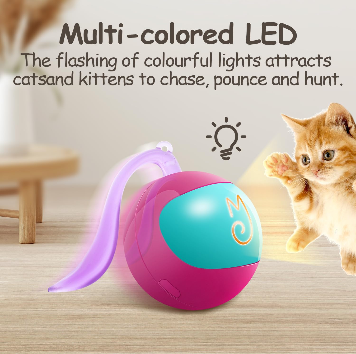 Migipaws Interactive Cat Ball Toy Set – Rose, Automatic Rolling Chase with Fluffy Tail & Rechargeable Battery