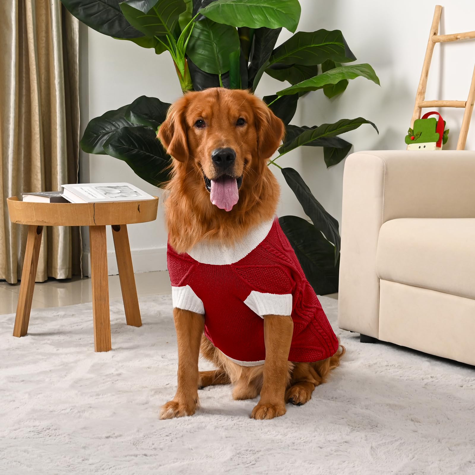 Lorehelina Dog Sweater for Large Dogs Argyle Cable Knit Turtleneck Pullover Winter Clothes for Boys Girls Stretch Golden Retriever Bulldog Pitbull Labrador Doberman Christmas Pet (XXL, Red)