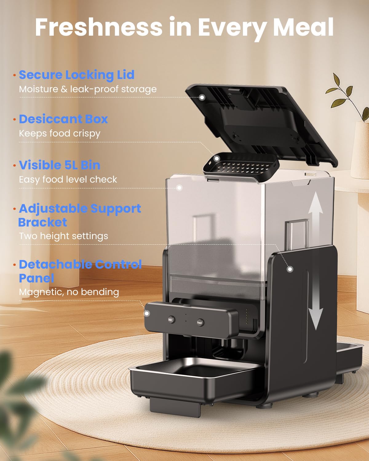 CityFlee Automatic Cat Feeder with 5G WiFi for 2 Cats, Adjustable Height for Small Pets, Dual Bowls, 20 Cups/5L Dry Food Auto Pet Dispenser, Voice Record, Timed Cat Feeder with APP Control