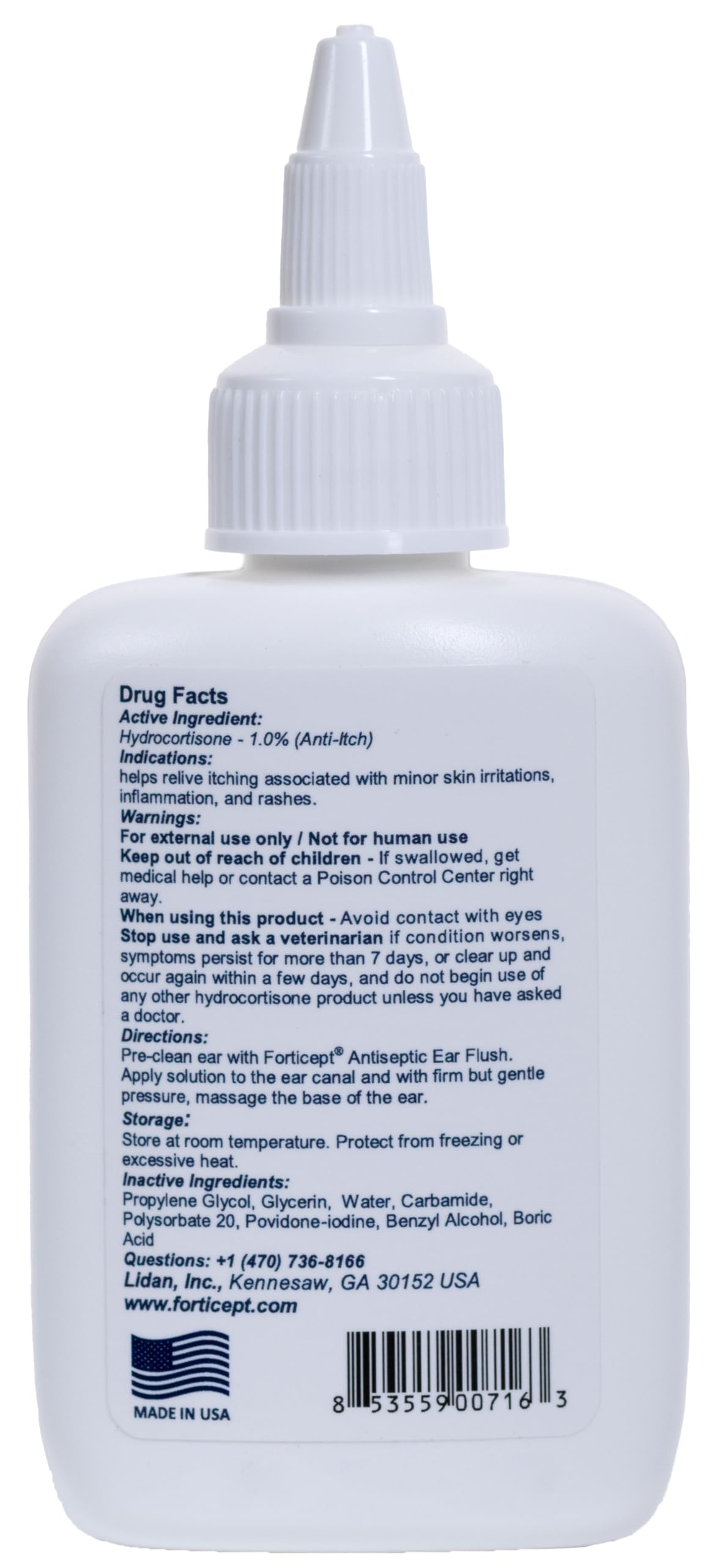 Forticept Dog & Cat Ear Infection Treatment Drops – 1% Hydrocortisone, 2 oz | Gentle, No-Sting Ear Care