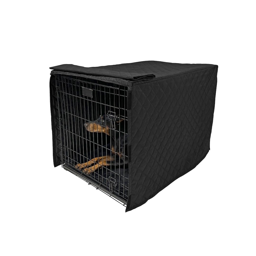 4Knines Quilted Dog Crate Cover – Heavy-Duty, Water-Resistant Fabric for Indoor/Outdoor Use – Durable Travel Cage Cover for Training, Weather Protection – Fits 42-Inch Crates – Black