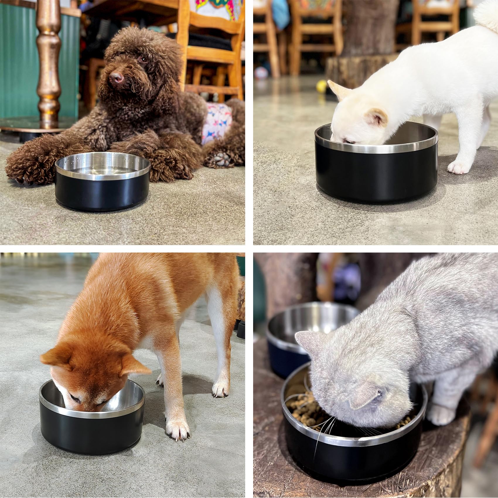 LIHONG Stainless Steel Dog Bowls for Large Dogs,Dog Food Water Bowls with Non Slip Rubber Bottom,Pet Feeding Bowl,Double Wall Insulated,Rustproof(64oz,Black)