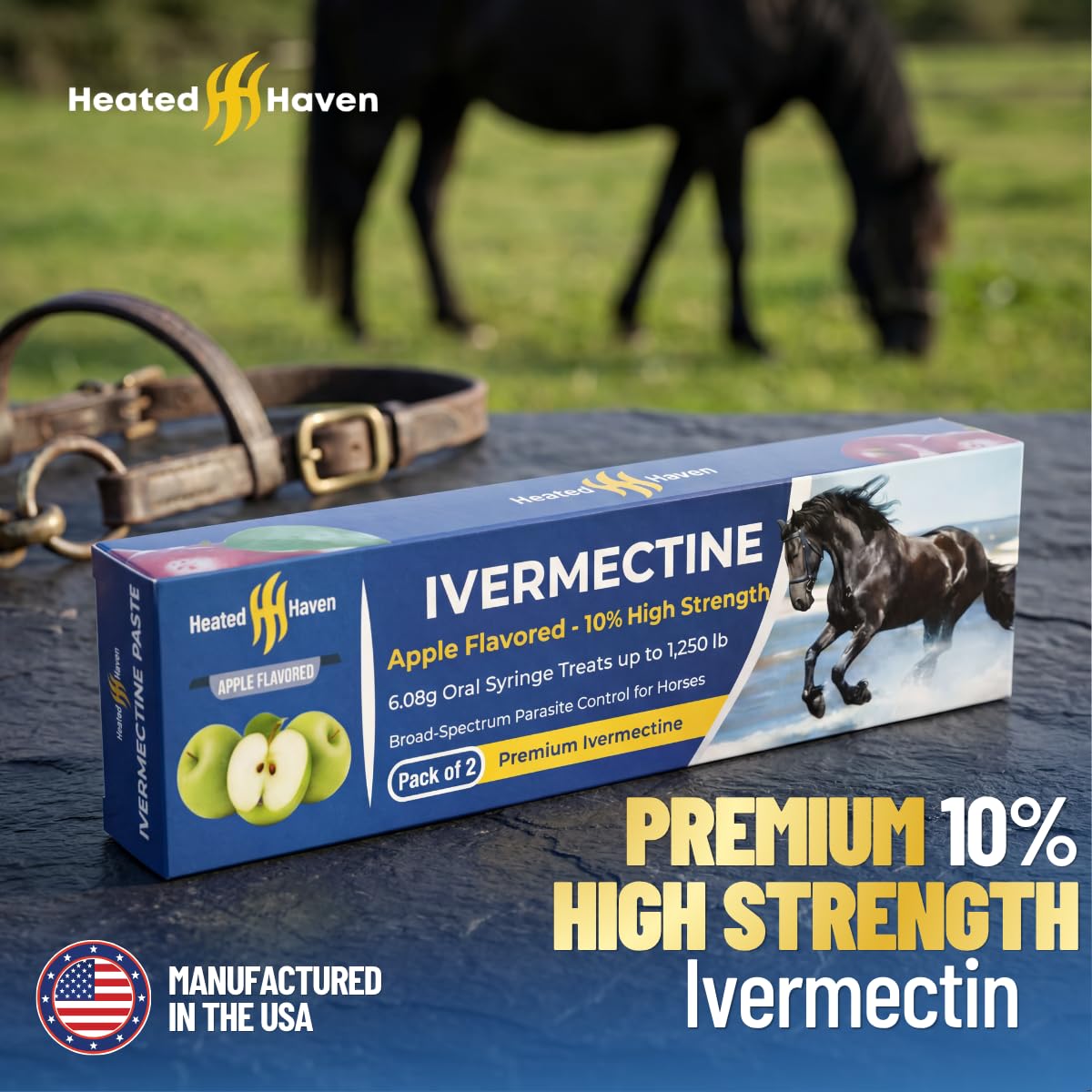 Premium Horse Paste Gel 10% Apple Flavored 6.08g Syringes (2-Pack) – Adjustable Dosing – for Equine Use Only