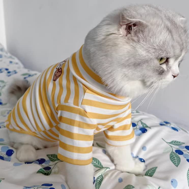 IMDOUBLEDOU cuello alto para perros, espalda rayada amarilla, diseño cálido para días fríos.
