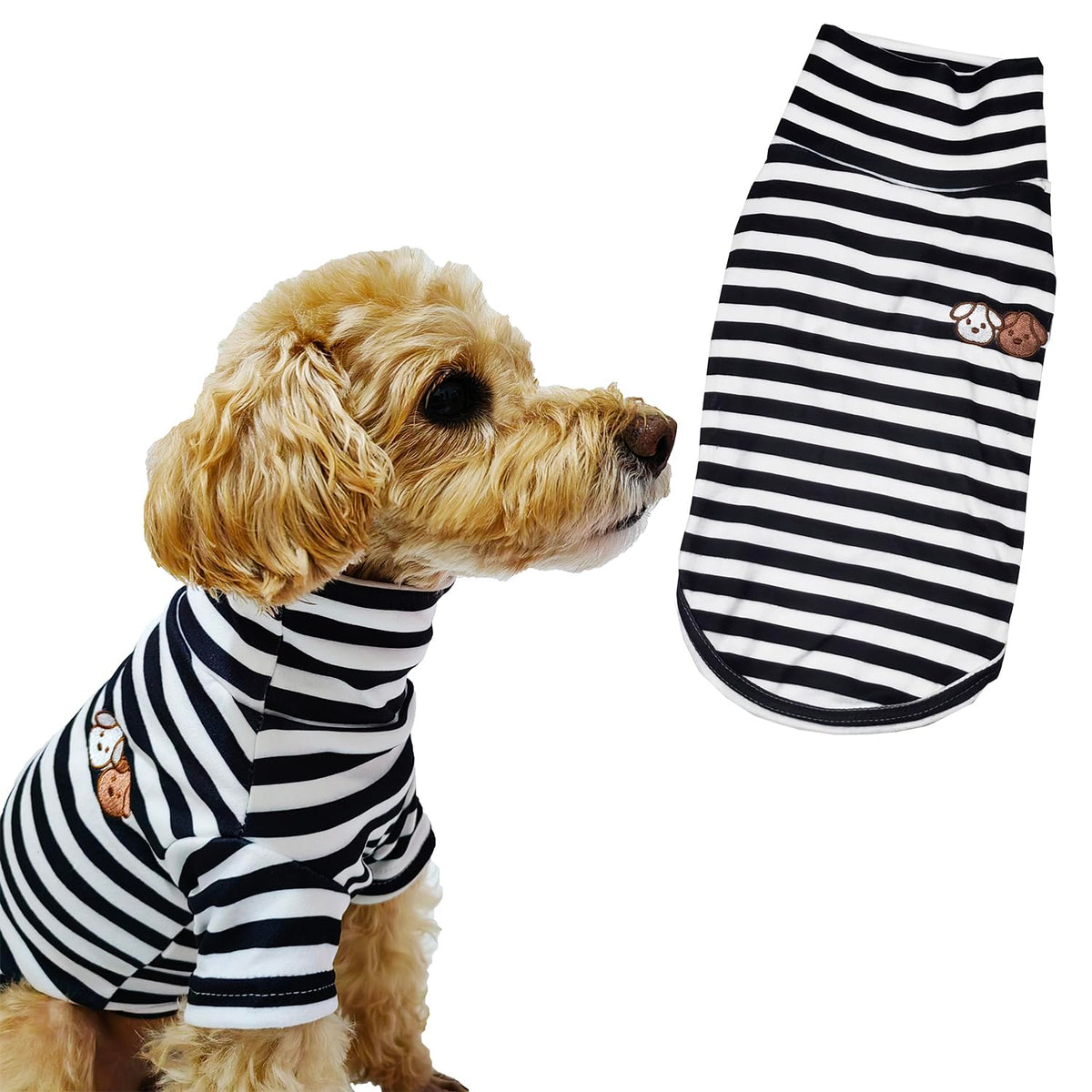 IMDOUBLEDOU turtleneck dog shirt in black striped large offers comfy warmth for pets.